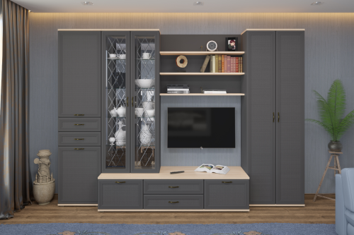 Гостиная Карина-14 с фасадом Серый Оникс После того, как вы сделаете заказ, мебель придет на московский склад в течении 10-12 рабочих дней