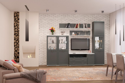 Гостиная Карина-22 с фасадом Серый Оникс После того, как вы сделаете заказ, мебель придет на московский склад в течении 10-12 рабочих дней